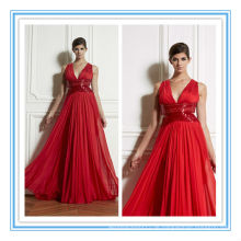 Atemberaubende rote V-Ausschnitt Chiffon Mädchen Partykleid Abendkleider 2015(EVZU-1005)